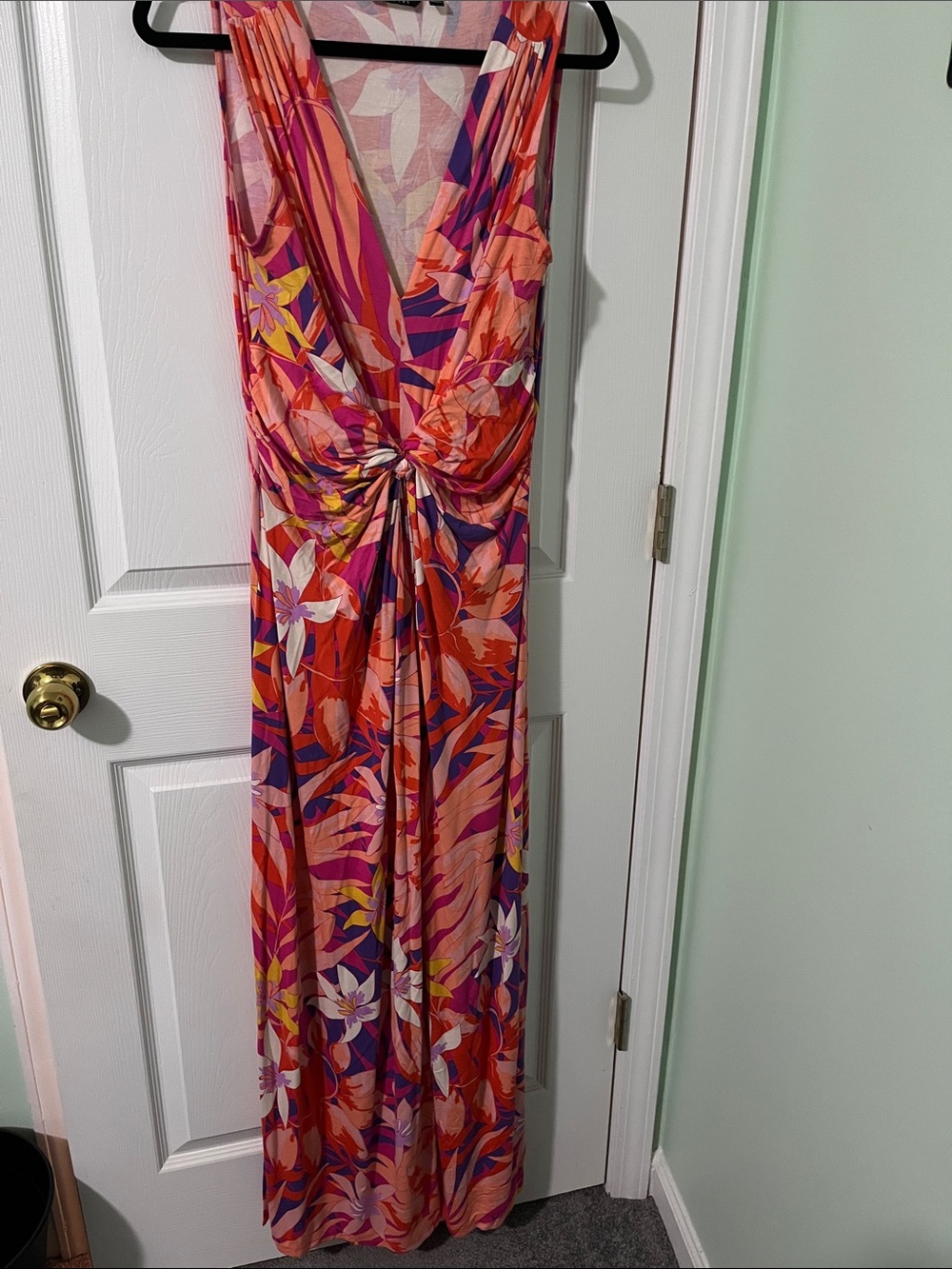 IMAN V-Neck Floral Twist Maxi Dress in Pink, Coral & Purple